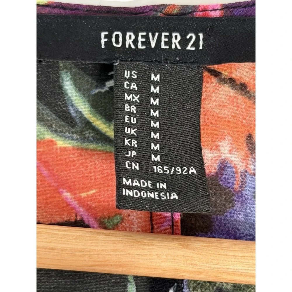 Forever 21 Floral Kimono-style Sheer Top Poncho‎ Beach Swim Cover-up - M